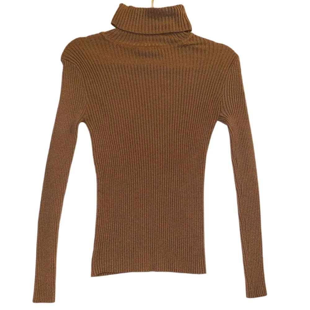 Forever 21 Ribbed Cozy Light Chestnut Brown Soft Fairy Grunge Winter Turtleneck - Picture 1 of 6